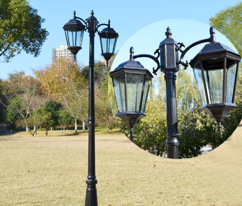 威海欧式户外LED灯3米双头庭院灯三头防水广场别墅灯防锈公园广场灯头